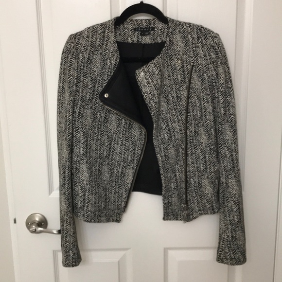 Theory Joean Tweed Herringbone Leather Jacket - Picture 2 of 4